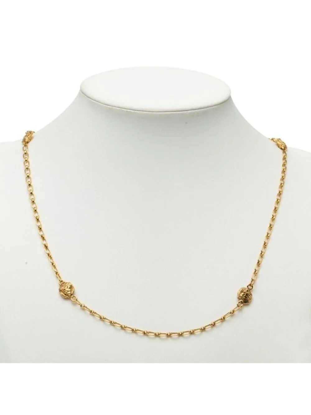 Chanel Lion Motif Long Chain Necklace Gold Plated